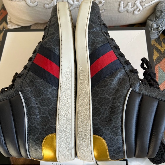 Gucci Ace Web Detail GG Supreme High top Sneakers US10 - Picture 8 of 14
